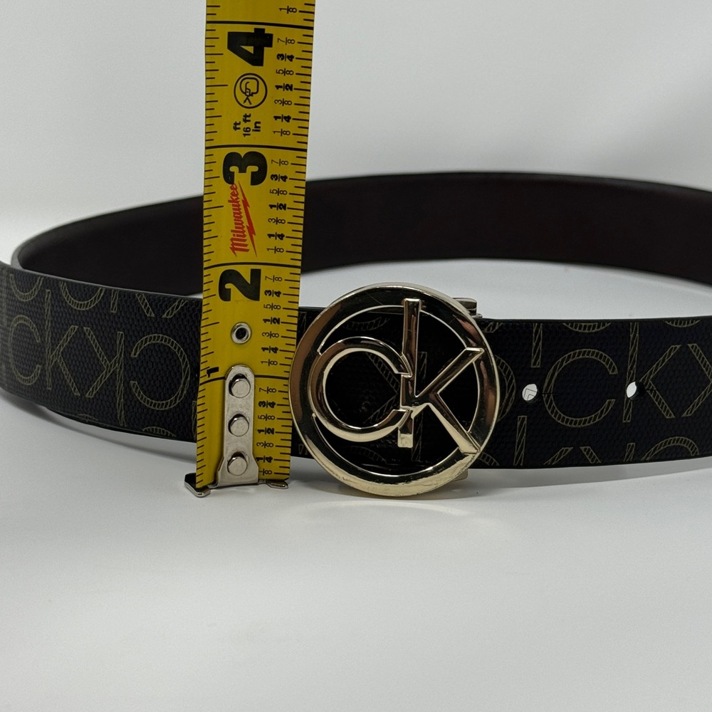 Calvin Klein Reversible Belt Brown Gold Buckle CK Logo Print Women Size Small 32 - Picture 8 of 8